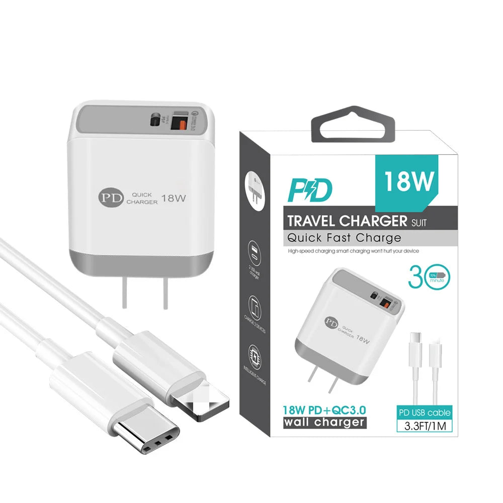 2 In 1 Wall Charger With Iphone Cable